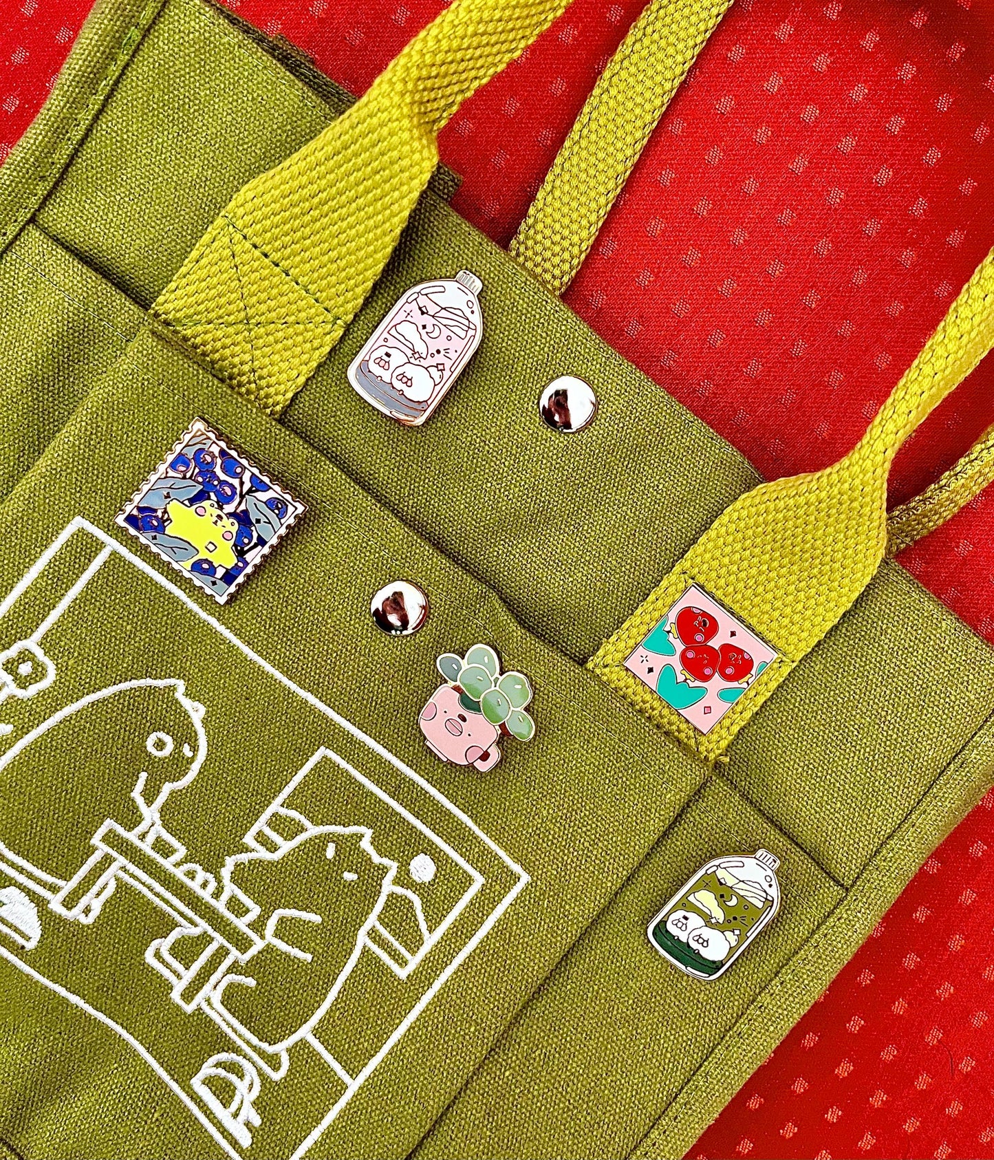 Matcha Cat Embroidered Canvas Tote Bag - Kawaii Daily Shoulder Bag