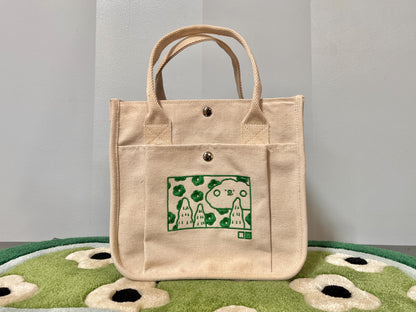 Beige Cloud Embroidered Canvas Tote Bag - Kawaii Aesthetic Lunch Bag