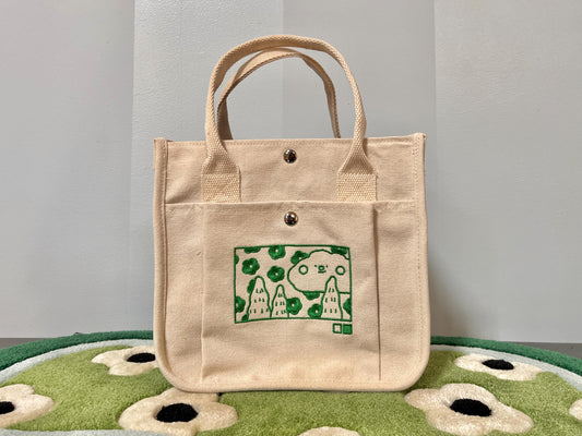 Beige Cloud Embroidered Canvas Tote Bag - Kawaii Aesthetic Lunch Bag