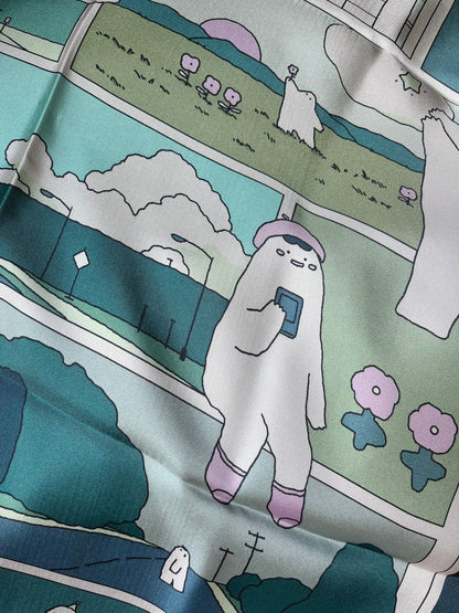 Mochi Man Mulberry Silk Scarf - Kawaii Artsy Accessory for Hair & Bags