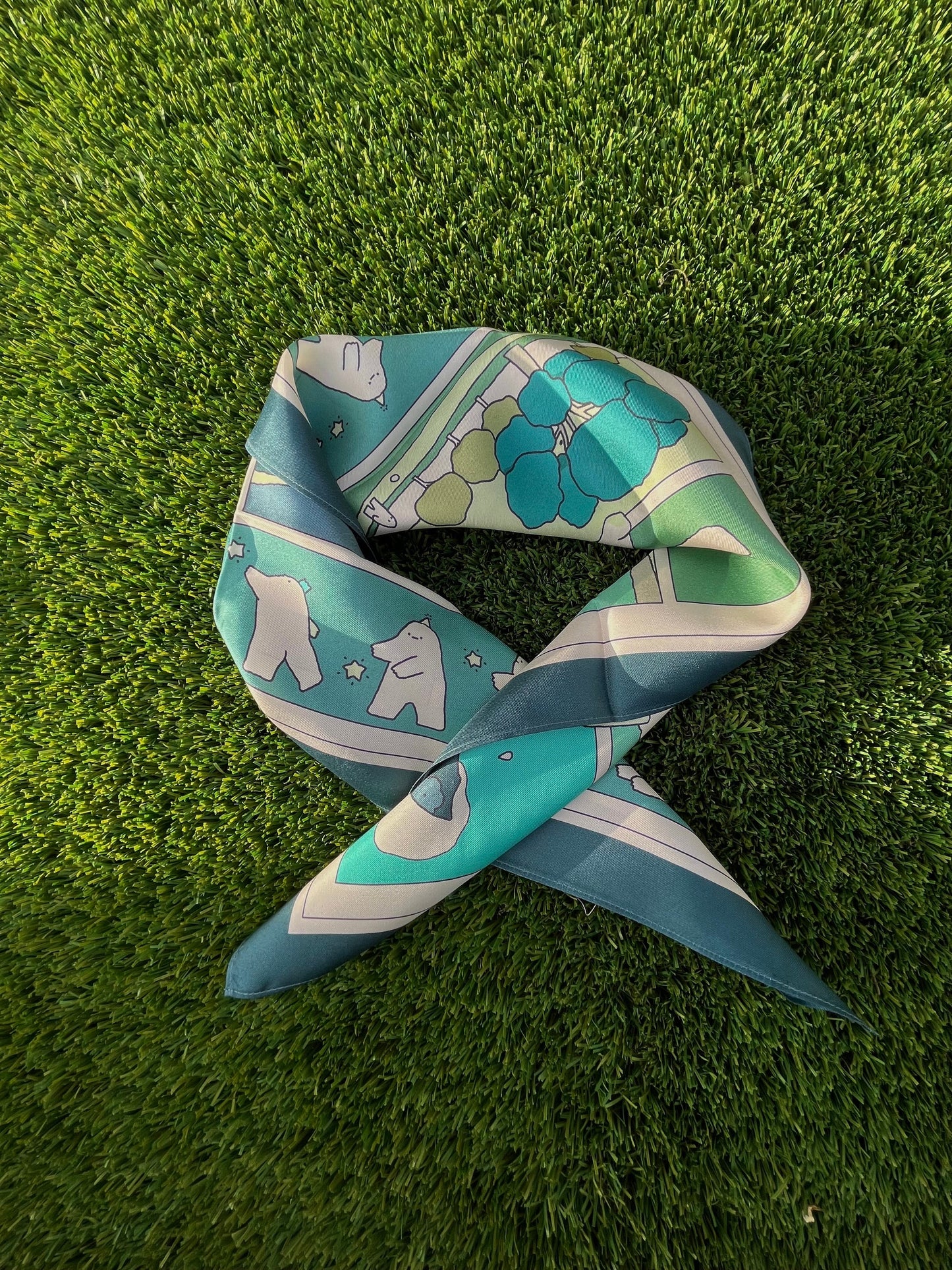 Mochi Man Mulberry Silk Scarf - Kawaii Artsy Accessory for Hair & Bags