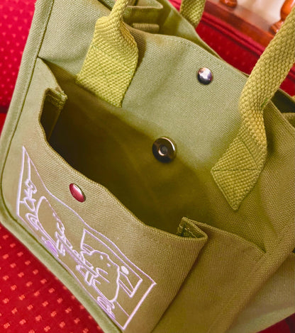 Matcha Cat Embroidered Canvas Tote Bag - Kawaii Daily Shoulder Bag