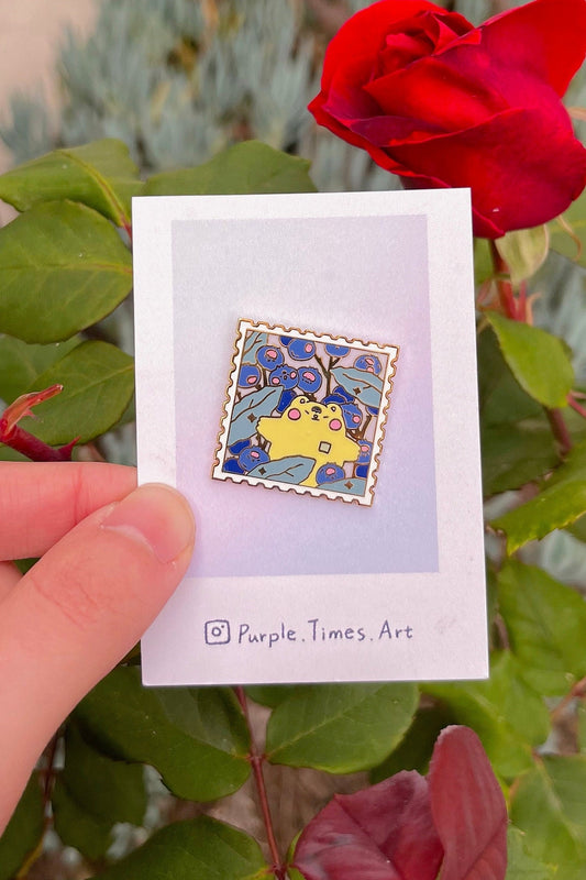 Kawaii Blueberry Bear Stamp Enamel Pin - Cute Blueberry Bear Lapel Pin