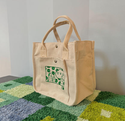 Beige Cloud Embroidered Canvas Tote Bag - Kawaii Aesthetic Lunch Bag