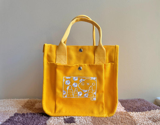 Happy Cloud Embroidered Canvas Tote Bag - Kawaii Preppy School Bag