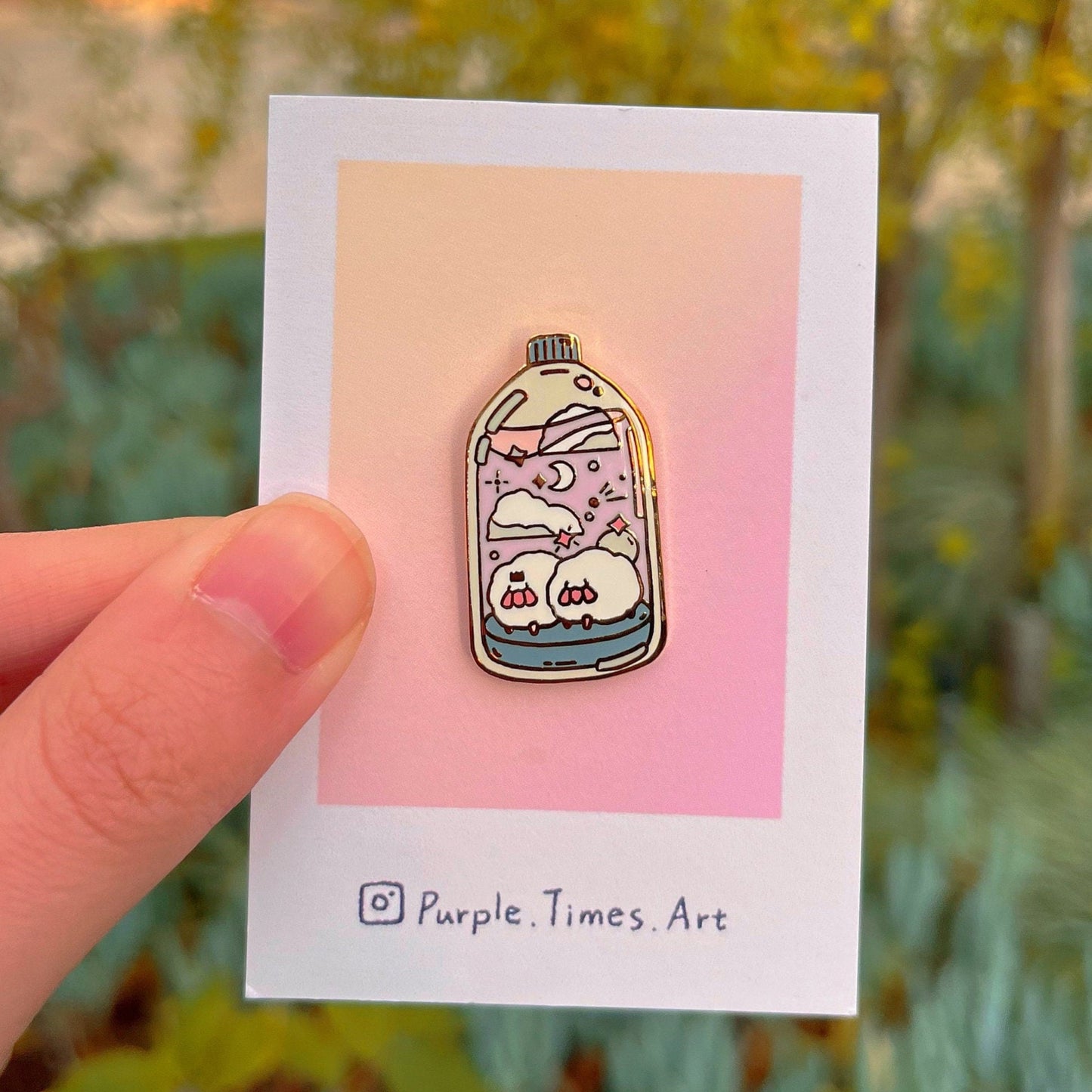 Kawaii Celestial Sheep Bottle Enamel Pin - Cute Dreamy Pink Lapel Pin