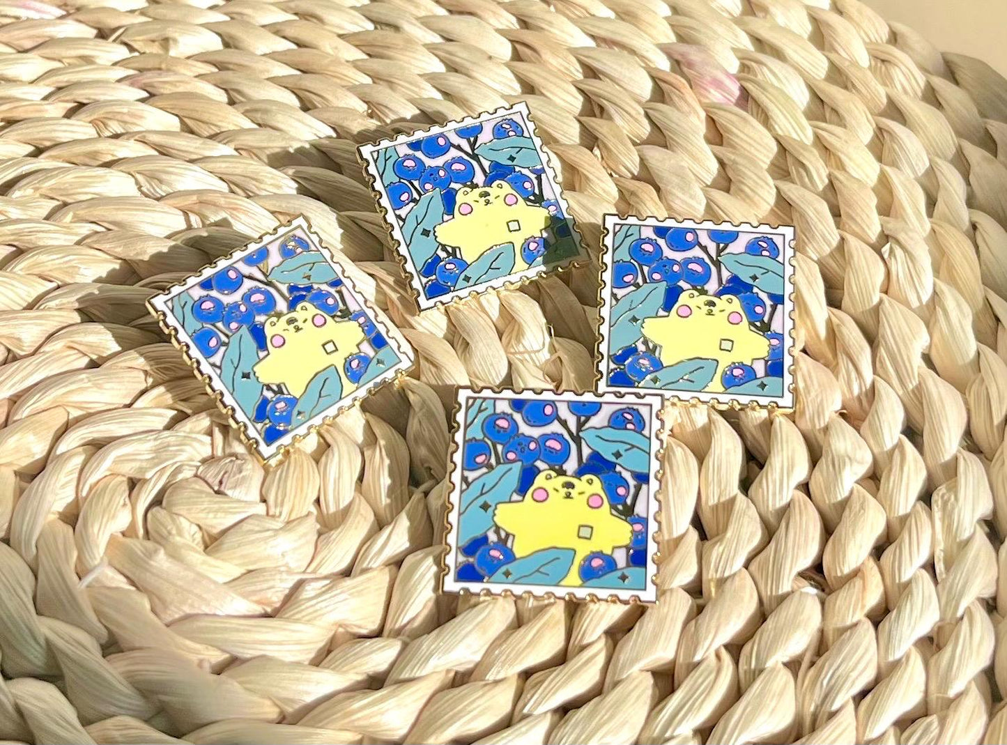 Kawaii Blueberry Bear Stamp Enamel Pin - Cute Blueberry Bear Lapel Pin