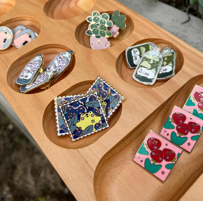 Kawaii Blueberry Bear Stamp Enamel Pin - Cute Blueberry Bear Lapel Pin