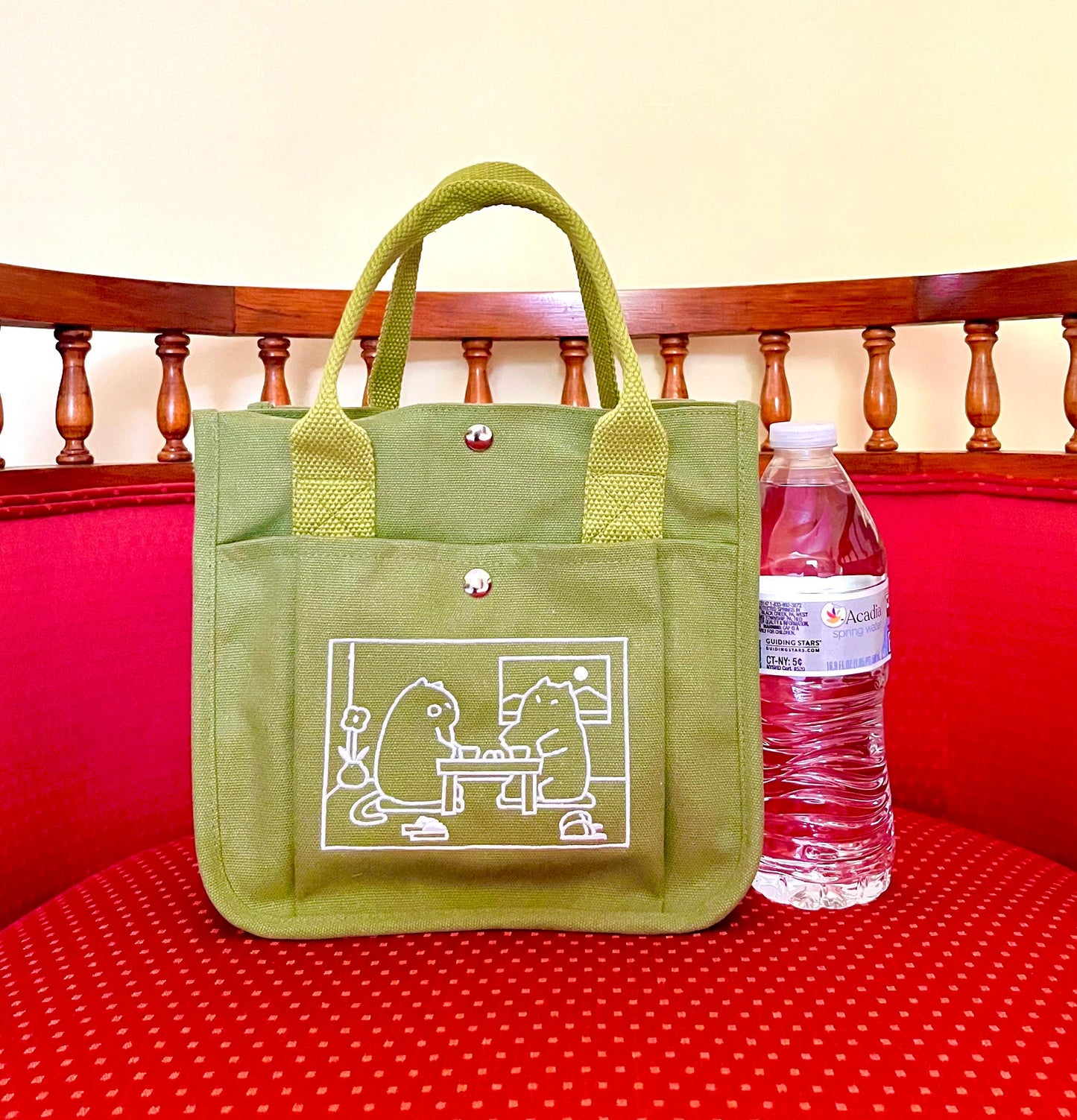 Matcha Cat Embroidered Canvas Tote Bag - Kawaii Daily Shoulder Bag