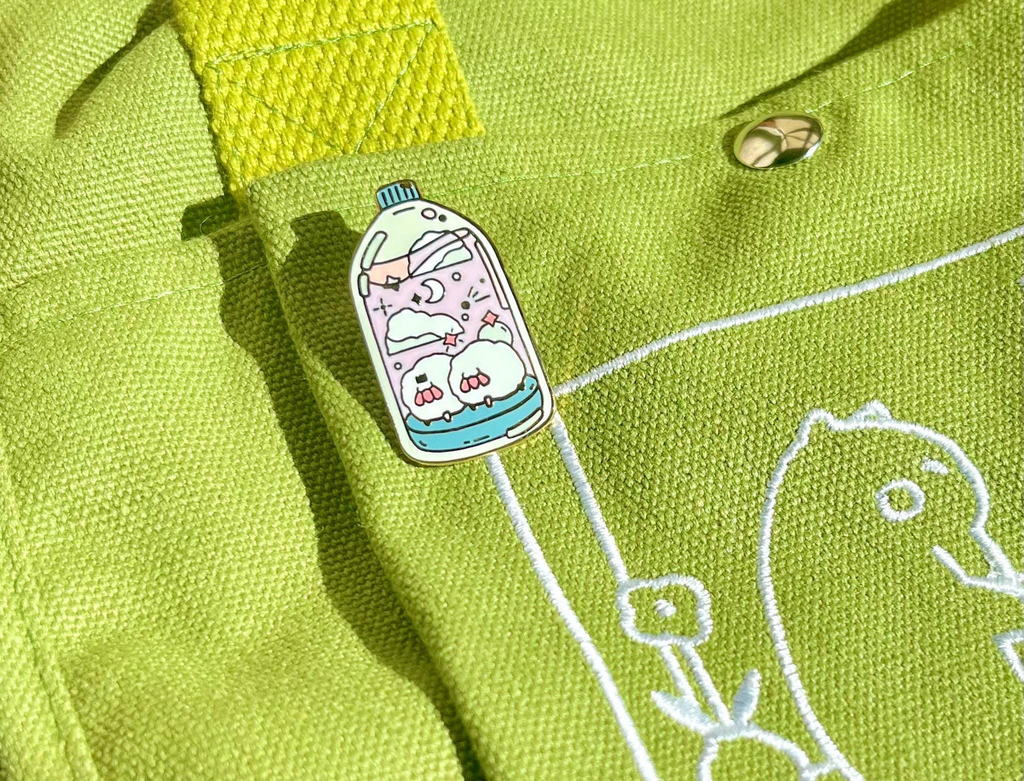 Kawaii Celestial Sheep Bottle Enamel Pin - Cute Dreamy Pink Lapel Pin