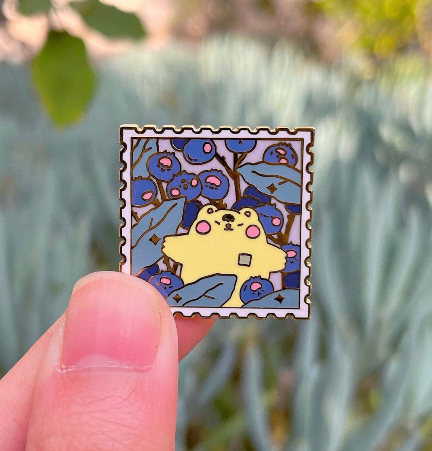 Kawaii Blueberry Bear Stamp Enamel Pin - Cute Blueberry Bear Lapel Pin