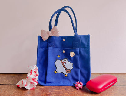 Mailman Duck Embroidered Blue Canvas Tote Bag - Kawaii Aesthetic School & Lunch Bag