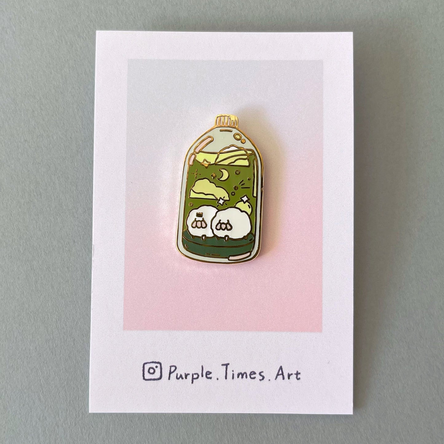 Kawaii Celestial Sheep Bottle Enamel Pin - Cute Teal Green Lapel Pin