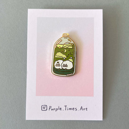Kawaii Celestial Sheep Bottle Enamel Pin - Cute Teal Green Lapel Pin