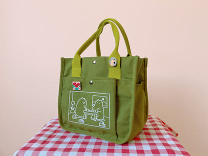 Matcha Cat Embroidered Canvas Tote Bag - Kawaii Daily Shoulder Bag