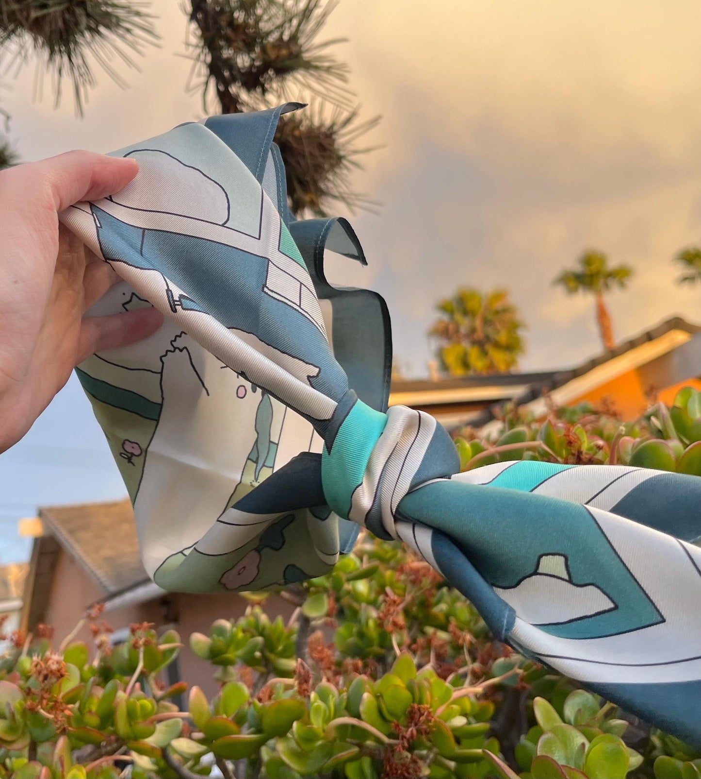 Mochi Man Mulberry Silk Scarf - Kawaii Artsy Accessory for Hair & Bags