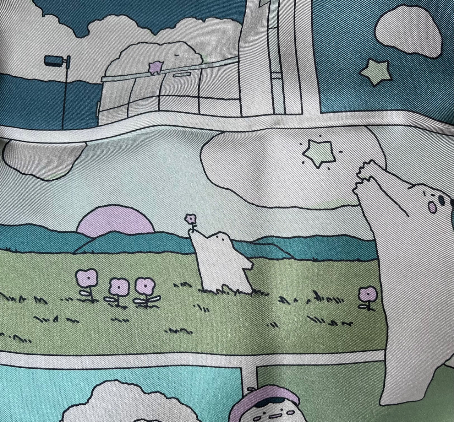 Mochi Man Mulberry Silk Scarf - Kawaii Artsy Accessory for Hair & Bags