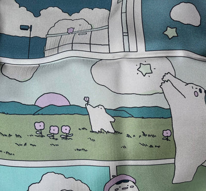 Mochi Man Mulberry Silk Scarf - Kawaii Artsy Accessory for Hair & Bags