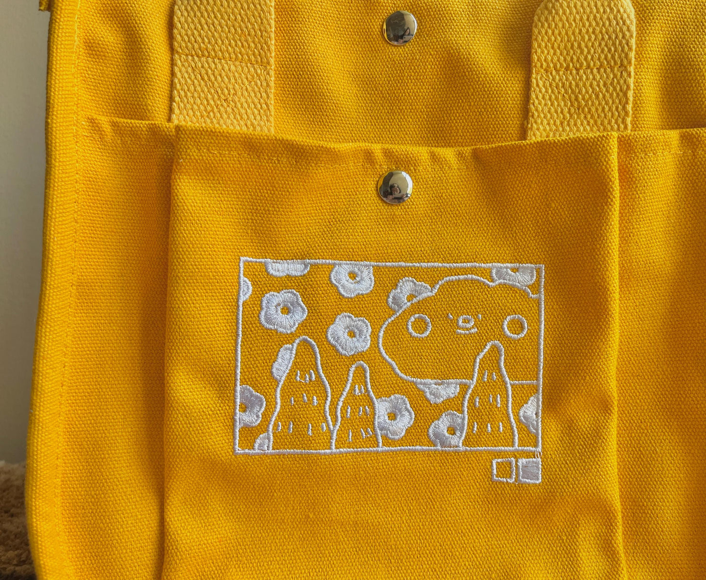 Happy Cloud Embroidered Canvas Tote Bag - Kawaii Preppy School Bag