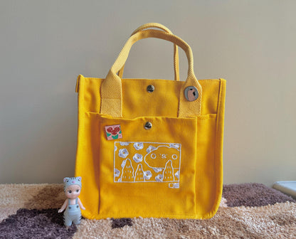 Happy Cloud Embroidered Canvas Tote Bag - Kawaii Preppy School Bag