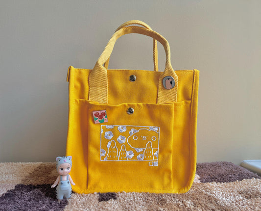 Happy Cloud Embroidered Canvas Tote Bag - Kawaii Preppy School Bag