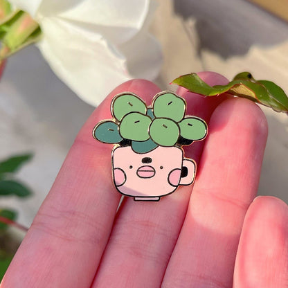 Kawaii Derpy Plant in Teacup Enamel Pin - Cute Succulent Lapel Pin