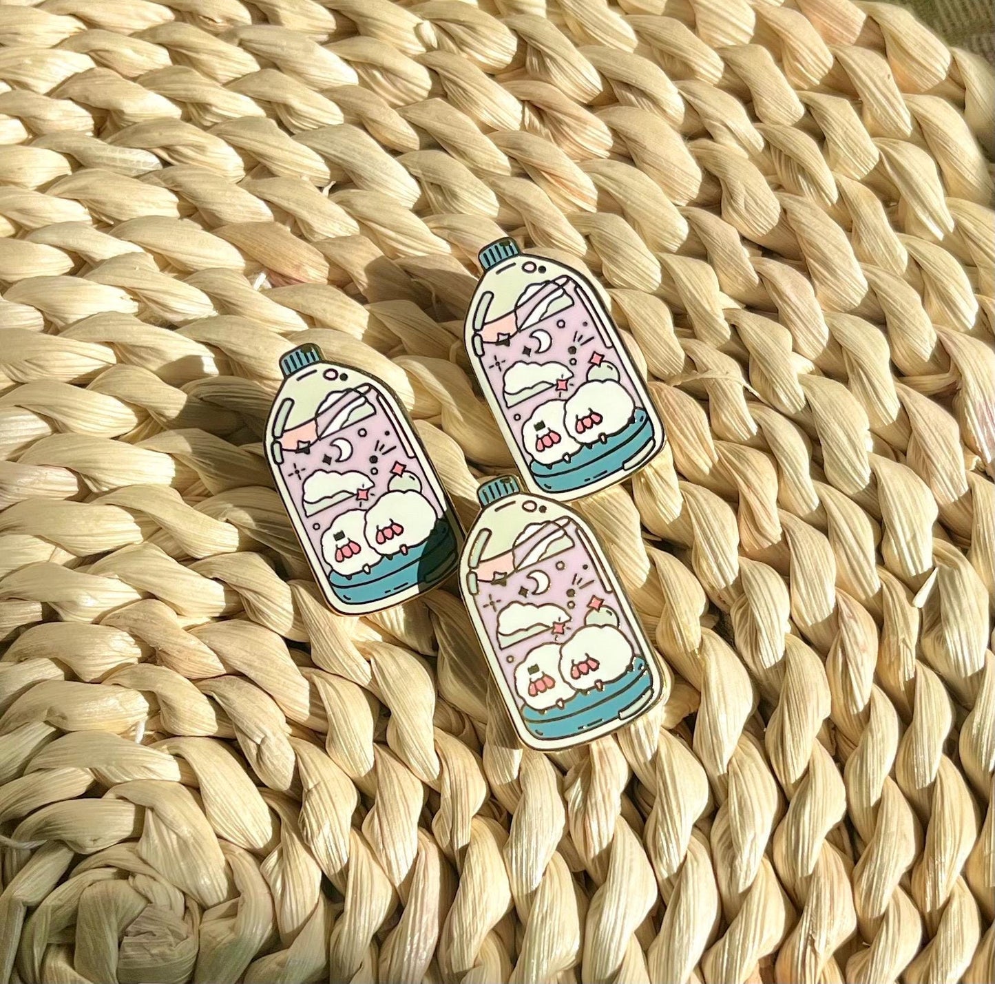 Kawaii Celestial Sheep Bottle Enamel Pin - Cute Dreamy Pink Lapel Pin