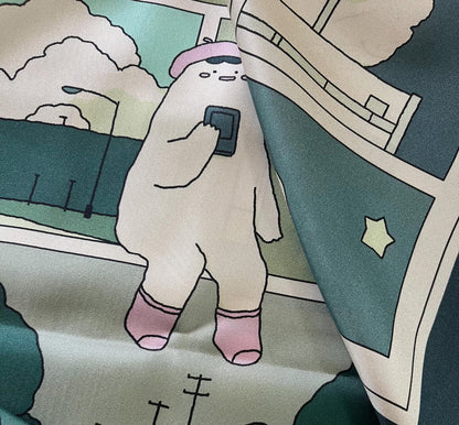 Mochi Man Mulberry Silk Scarf - Kawaii Artsy Accessory for Hair & Bags