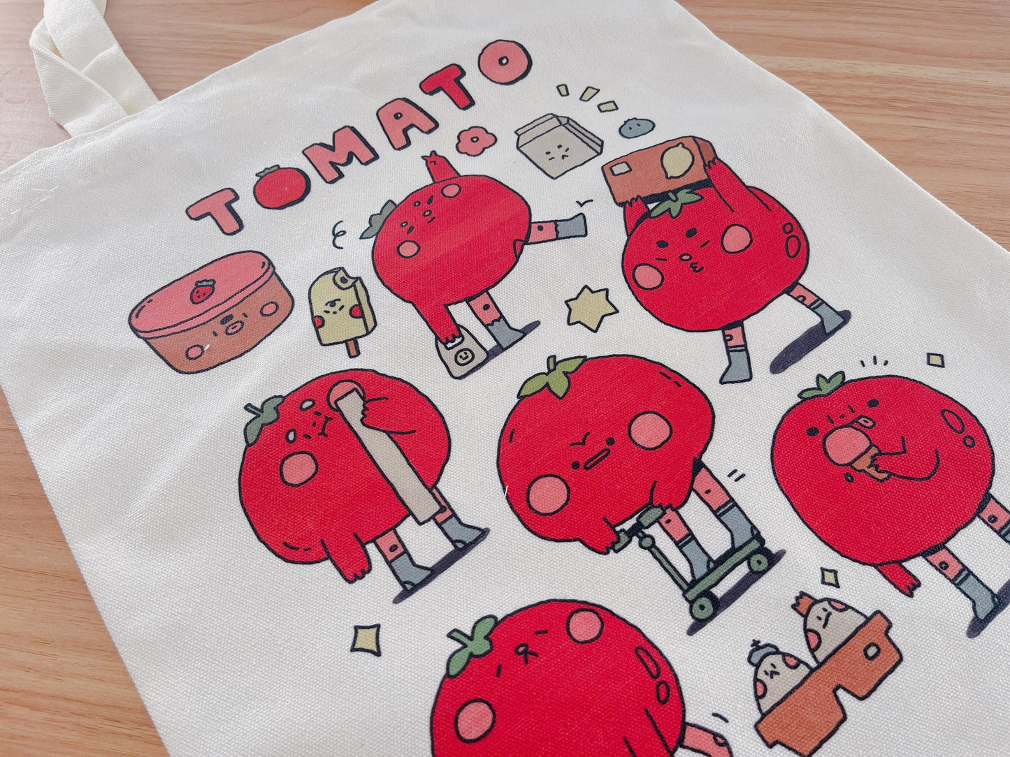 Kawaii Tomato Ice Cream Scooter Canvas Tote Bag-Playful Aesthetic Bag