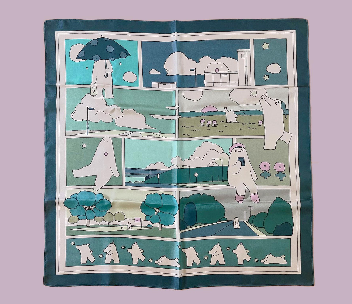 Mochi Man Mulberry Silk Scarf - Kawaii Artsy Accessory for Hair & Bags
